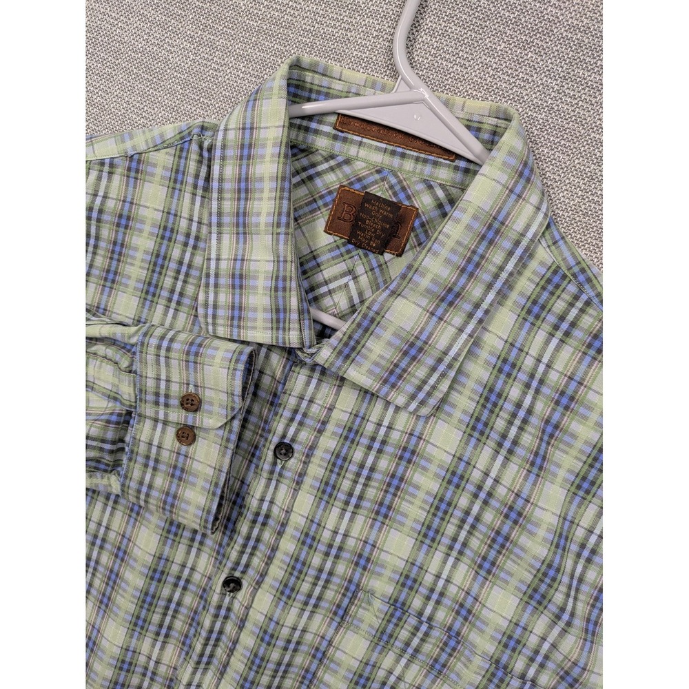Børn Shirt Mens XL Green Plaid Long Sleeve Button Up Lightweight Casual Cotton